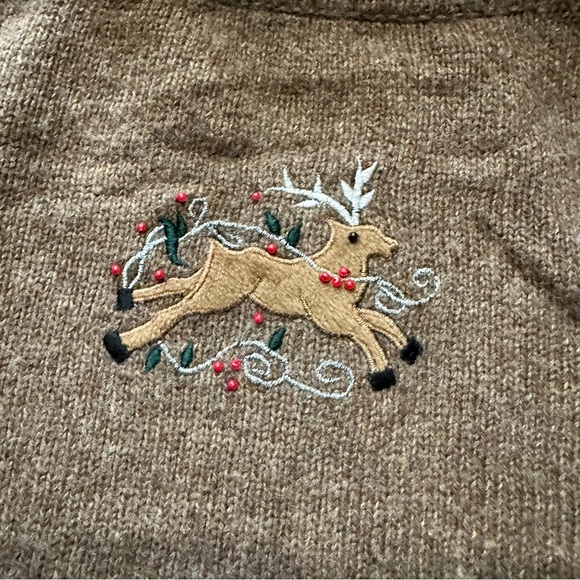 Brown Chunky Knit Reindeer Gloves Fair Isle Zip Cardigan Sweater - Picture 4 of 9